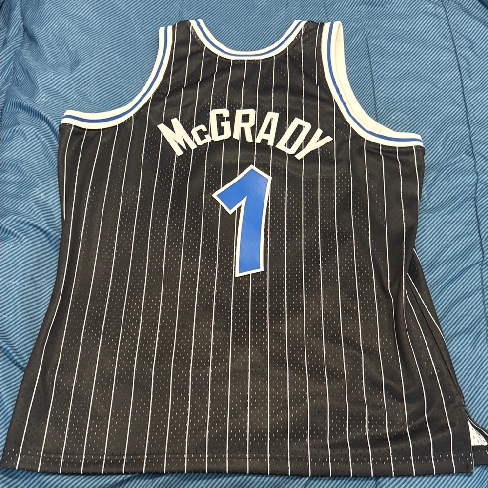 Mitchell & Ness Black and Blue Pinstripe Jersey